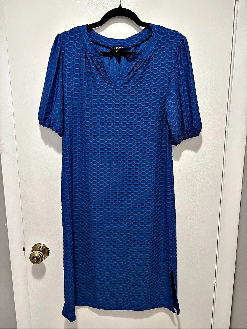 Poof New York Geometric Midi Dress in Blue Size Large